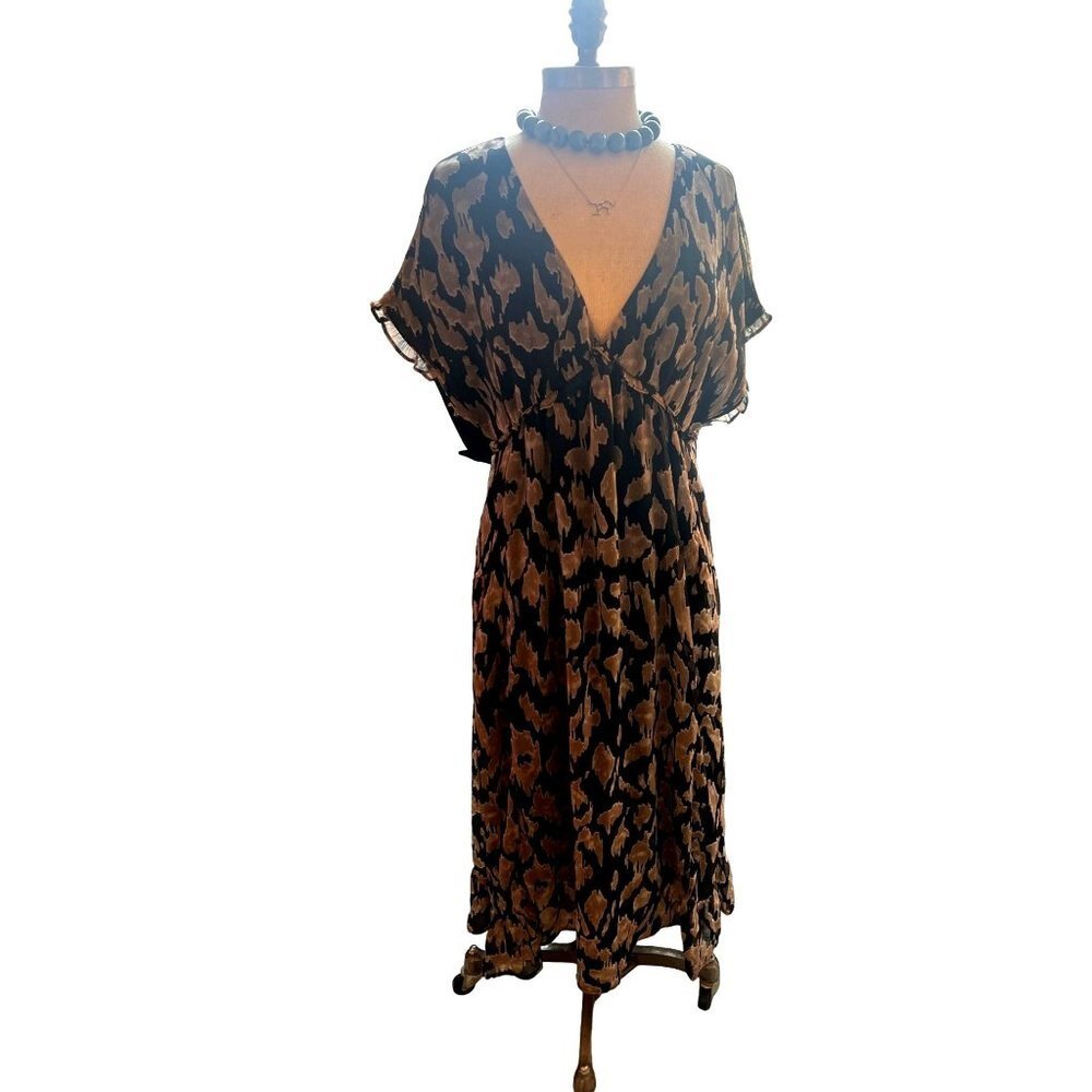 Grade & Cather Maxi Dress Sz M Black Grey Abstract Print Lined